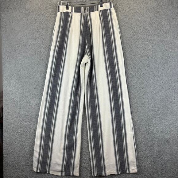Lavender Brown Linen Pant Medium Wide Leg Beachy Coastal  Nautical Striped Lined - Picture 9 of 11